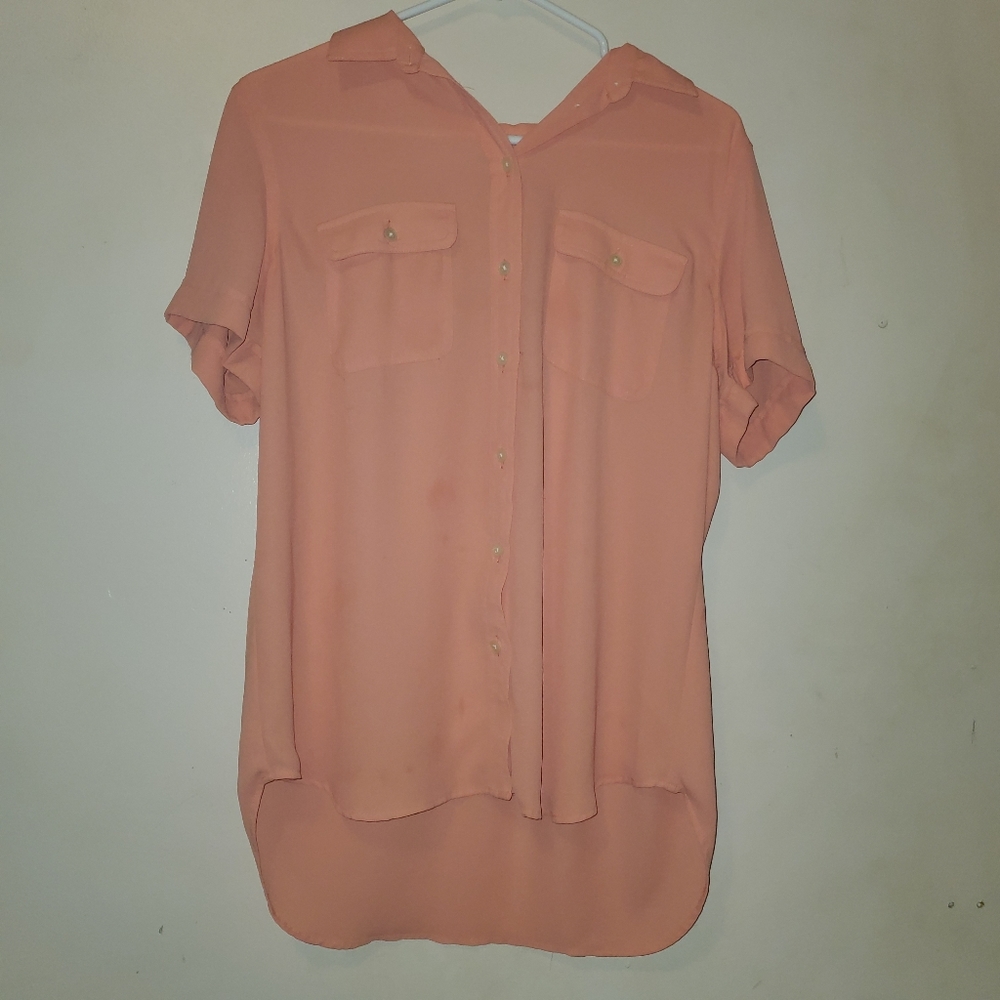 Peach Short Sleeve Button Up
